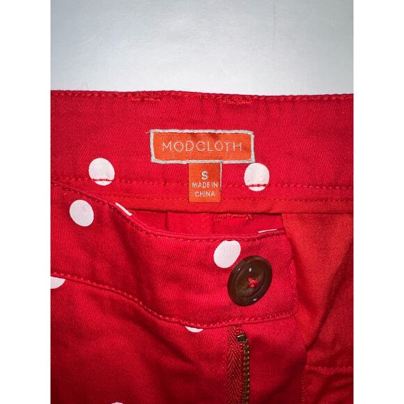 Modcloth Women’s Size Small Legendary Lifestyle Red Polkadot Pants Pockets - Picture 6 of 7